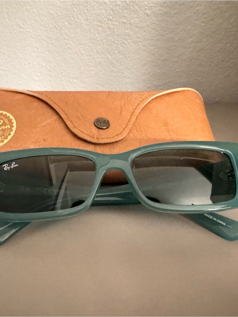 Ray-Ban Teal Rectangular Sunglasses with Case